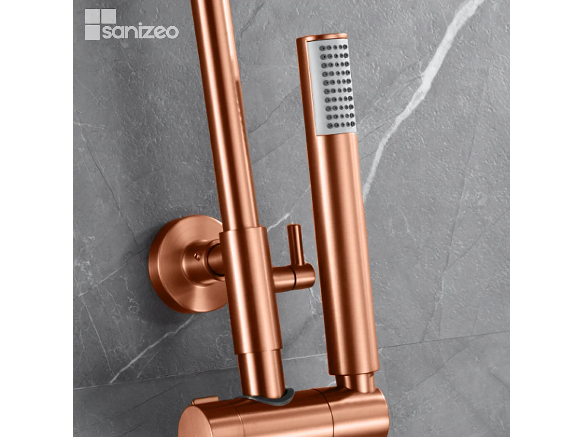 Colonne de Douche avec Mitigeur Thermostatique or rose cuivré anti-calcaire - Design Moderne - GENOVA IMEX