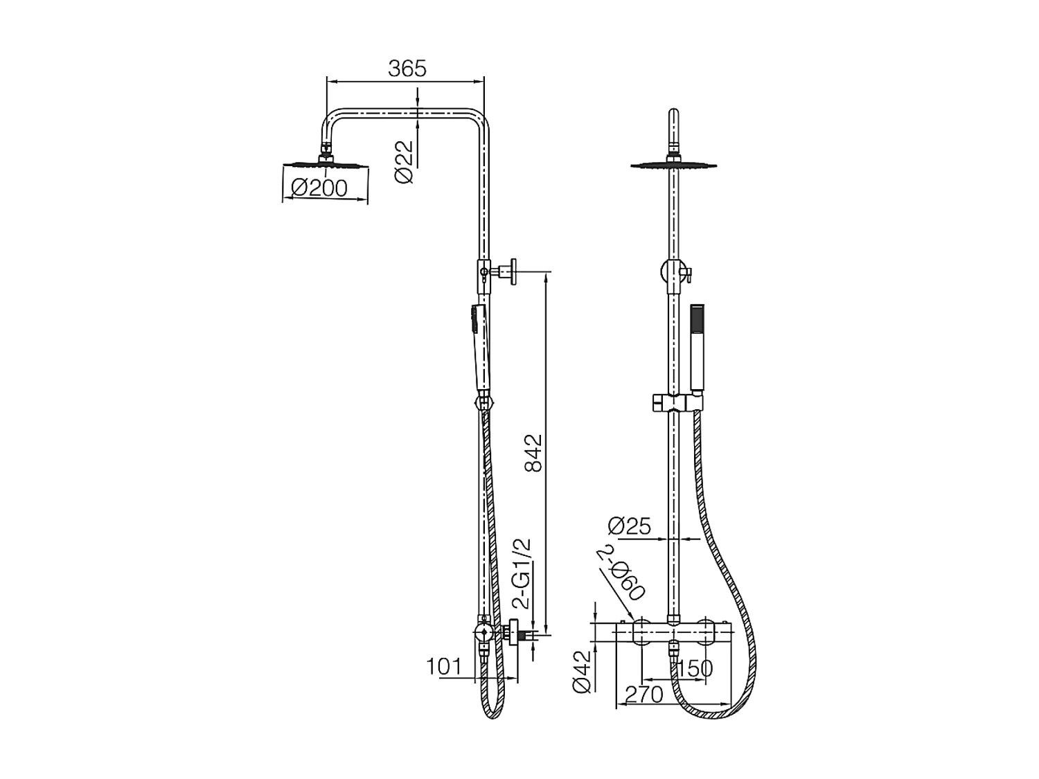 Colonne de Douche avec Mitigeur Thermostatique or rose cuivré anti-calcaire - Design Moderne - GENOVA IMEX