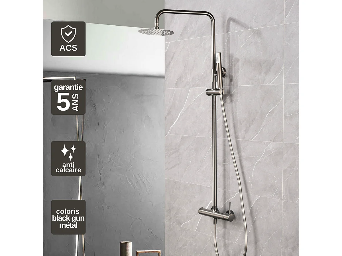 Colonne de Douche Anti-Calcaire Black Gun Métal IMEX MONZA BDM039/BGM