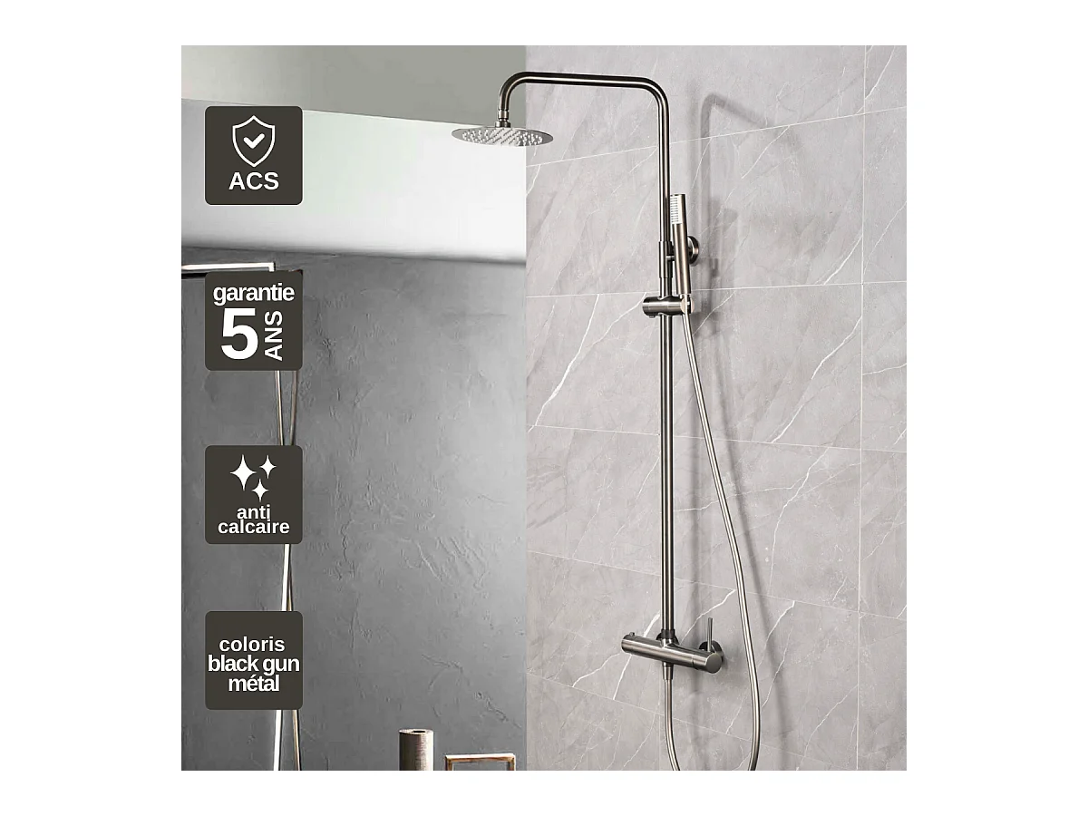 Colonne de Douche Anti-Calcaire Black Gun Métal IMEX MONZA BDM039/BGM