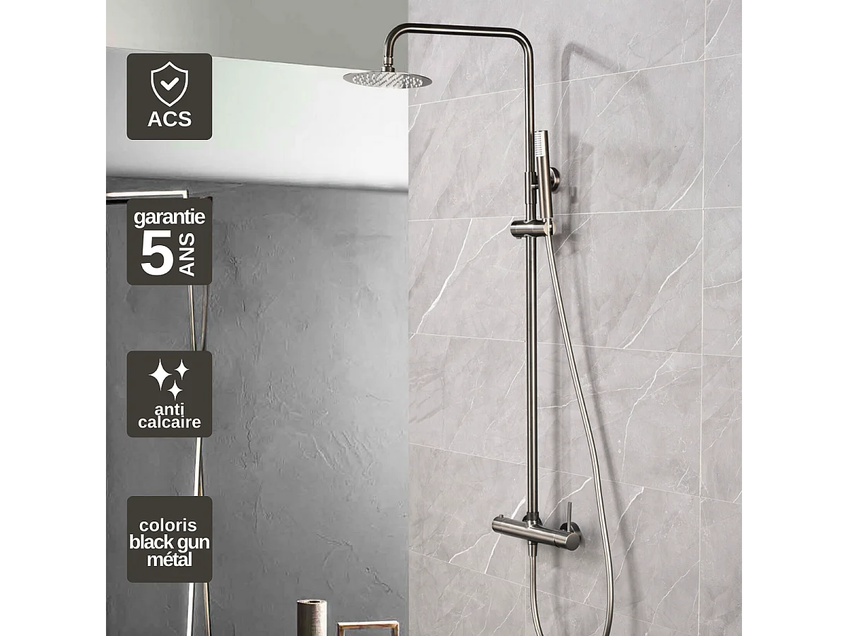 Colonne de Douche Anti-Calcaire Black Gun Métal IMEX MONZA BDM039/BGM