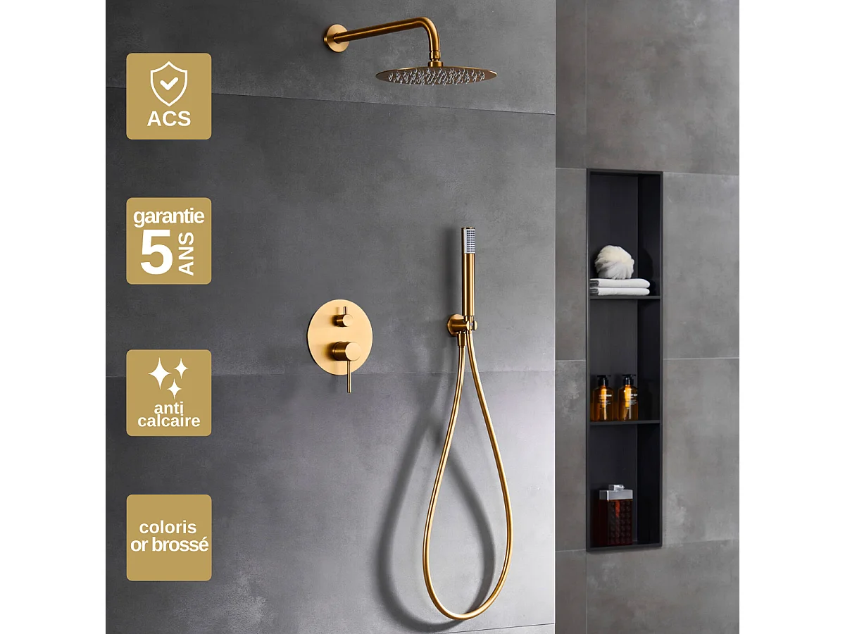 Colonne de Douche Encastrée Anti-Calcaire Or Brossé IMEX MONZA GPM039/OC