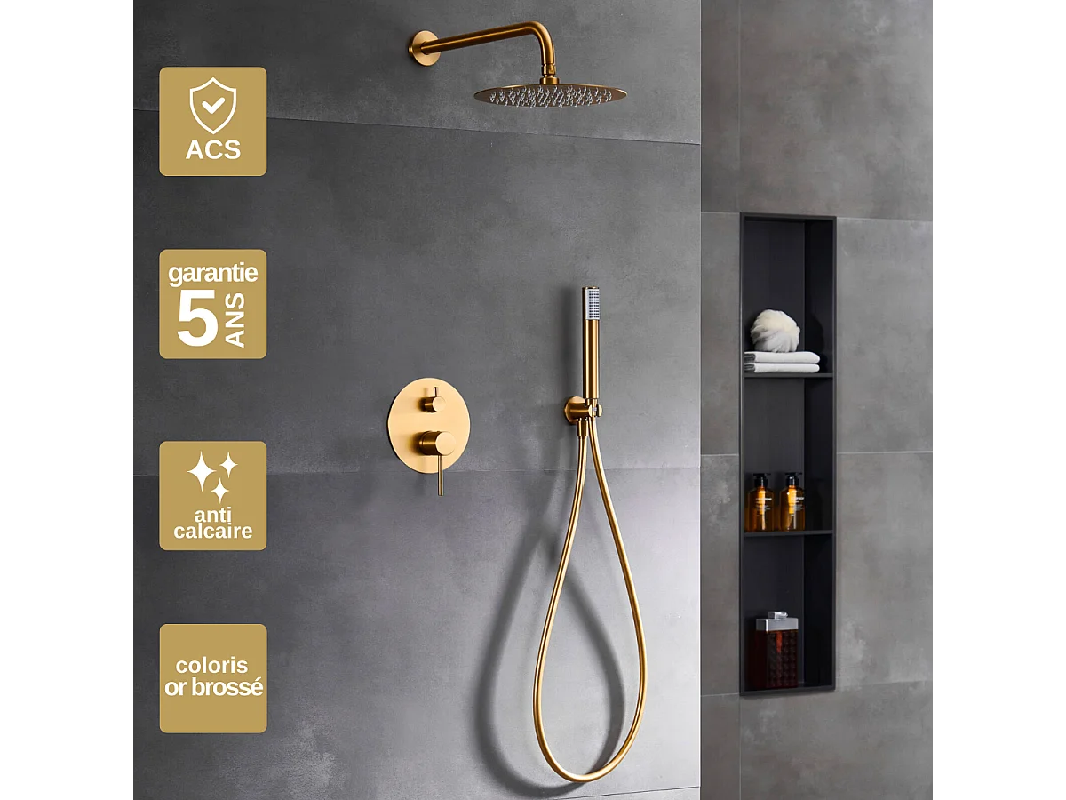 Colonne de Douche Encastrée Anti-Calcaire Or Brossé IMEX MONZA GPM039/OC