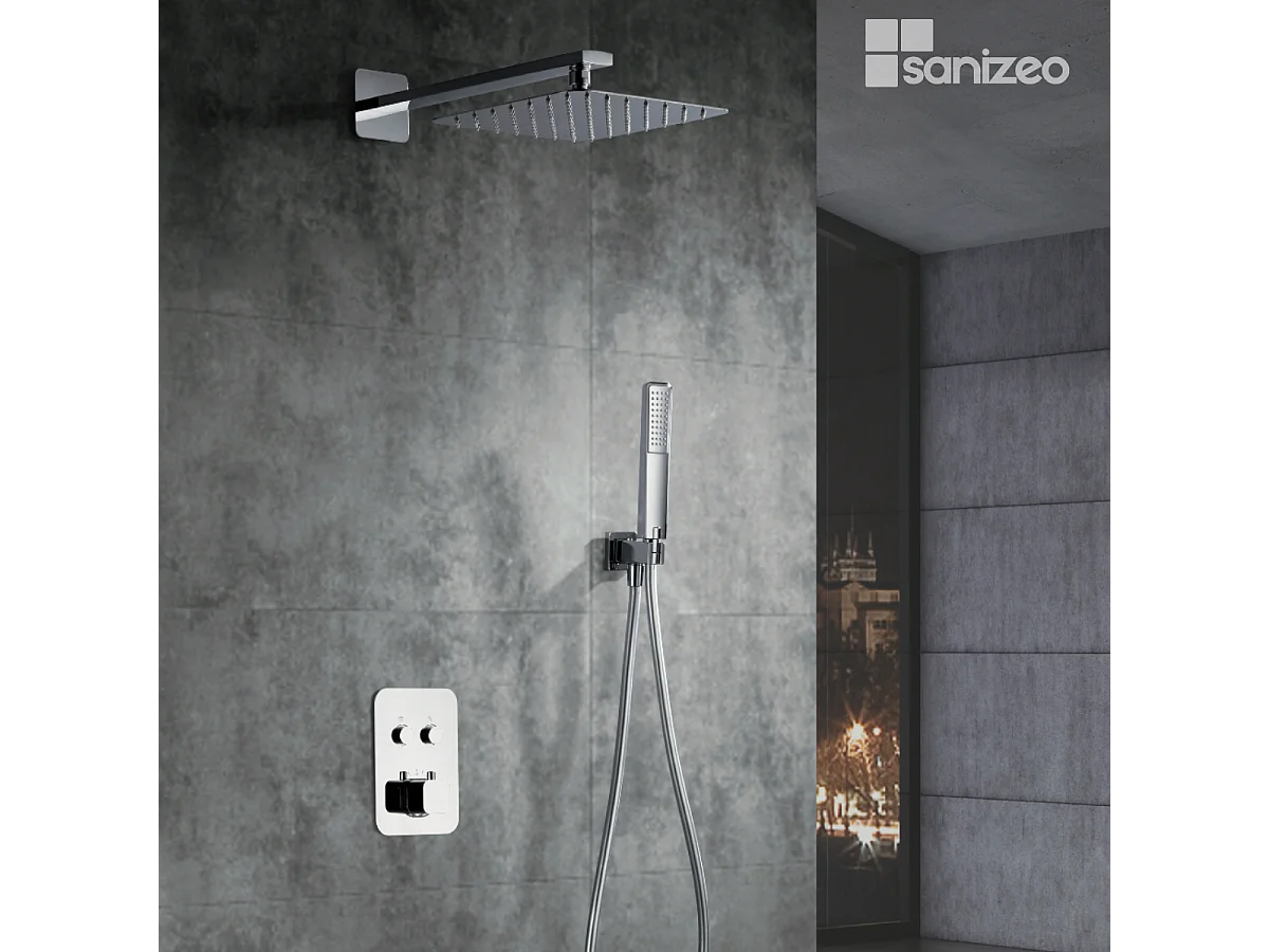 Colonne de Douche Encastrée avec Mitigeur Thermostatique chromé anti-calcaire - Design Moderne - MADEIRA IMEX