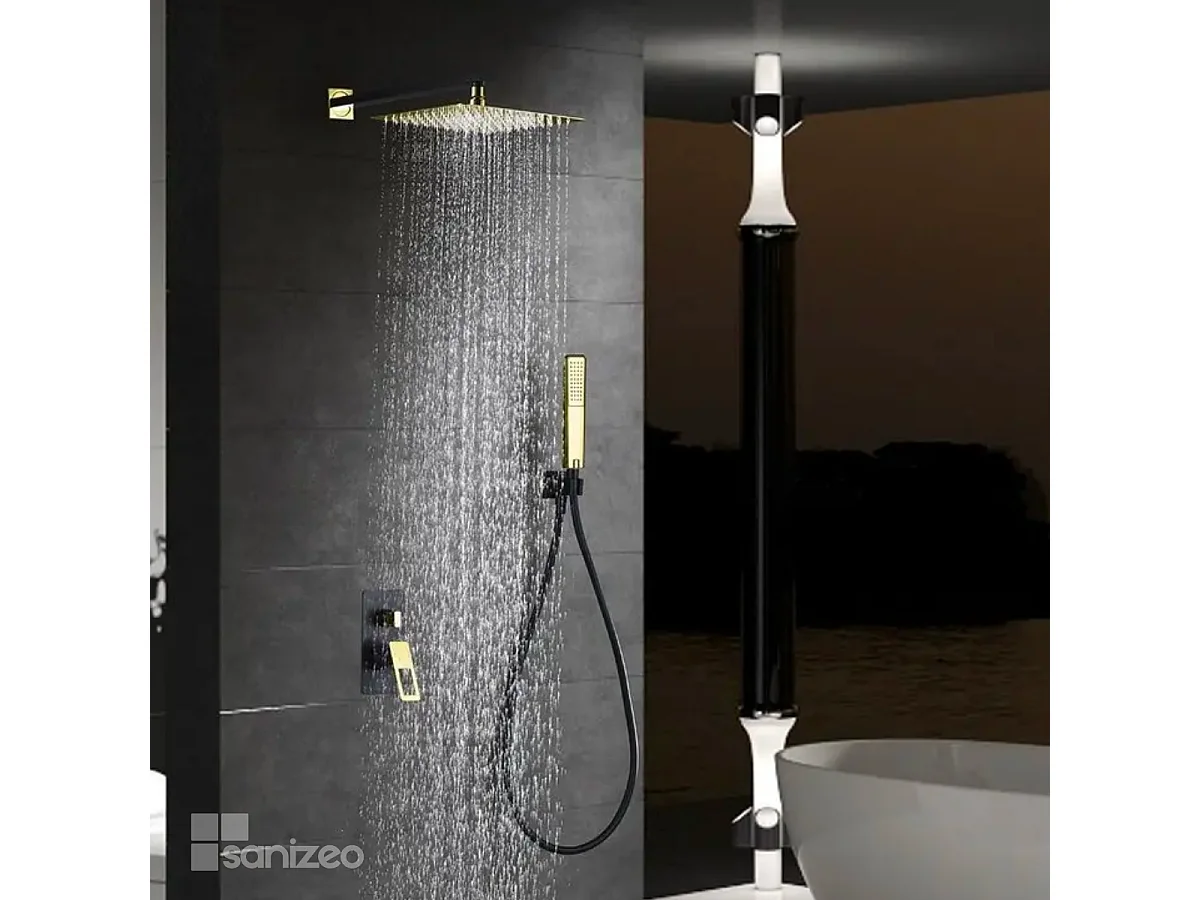 Colonne de Douche Encastrée Noir/Or anti-calcaire - Design Moderne et Économie d'eau - Kit Complet SUECIA IMEX