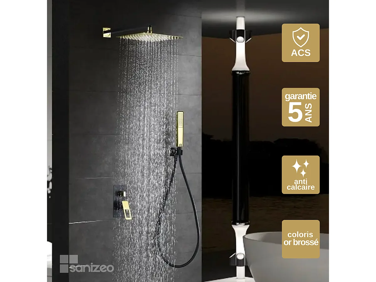 Colonne de Douche Encastrée Noir/Or anti-calcaire - Design Moderne et Économie d'eau - Kit Complet SUECIA IMEX