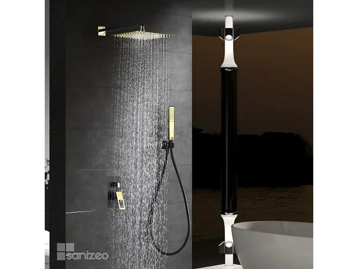 Colonne de Douche Encastrée Noir/Or anti-calcaire - Design Moderne et Économie d'eau - Kit Complet SUECIA IMEX