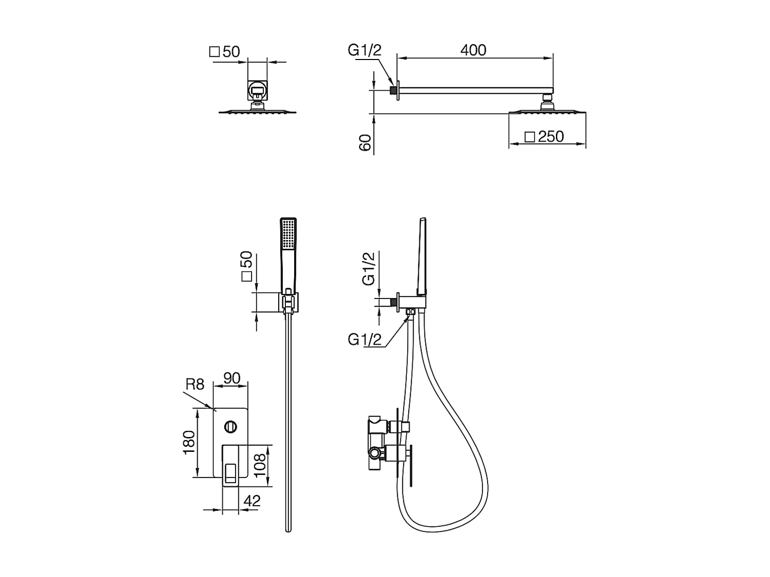 Colonne de Douche Encastrée Noir/Or anti-calcaire - Design Moderne et Économie d'eau - Kit Complet SUECIA IMEX