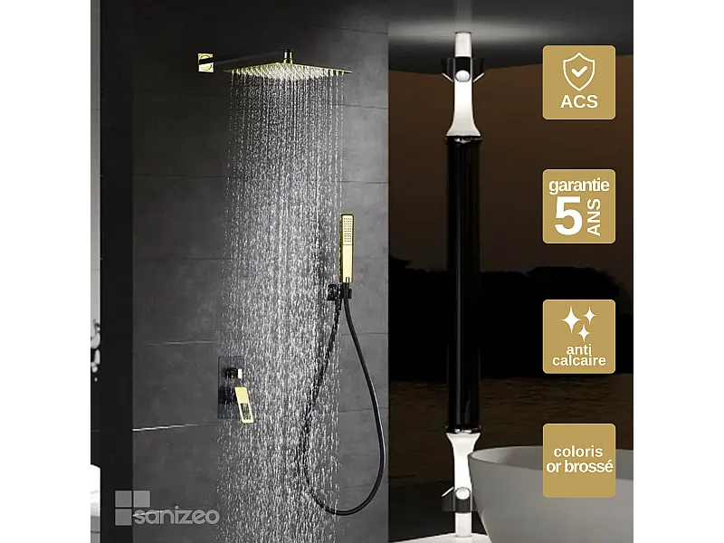 Colonne de Douche Encastrée Noir/Or anti-calcaire - Design Moderne et Économie d'eau - Kit Complet SUECIA IMEX