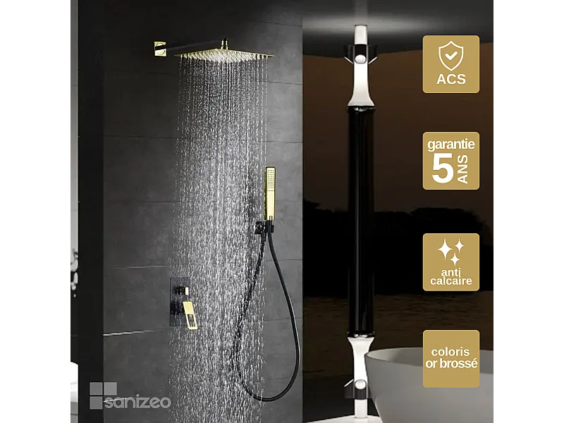Colonne de Douche Encastrée Noir/Or anti-calcaire - Design Moderne et Économie d'eau - Kit Complet SUECIA IMEX