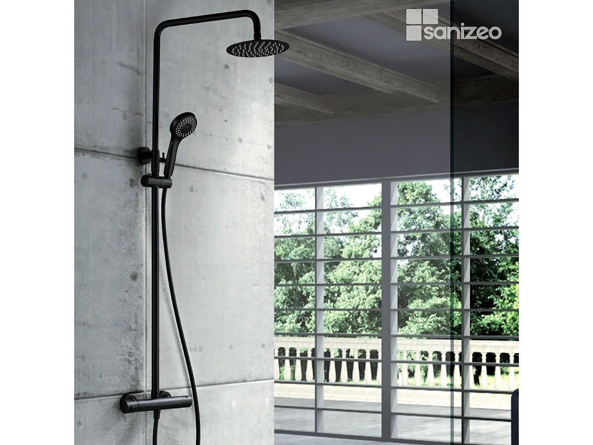 Colonne de Douche avec Mitigeur Thermostatique noir mat anti-calcaire - Design Moderne - KENT IMEX