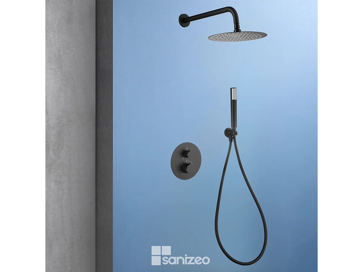 Colonne de Douche Encastrée avec Mitigeur Thermostatique noir mat anti-calcaire - Design Moderne - GENOVA IMEX