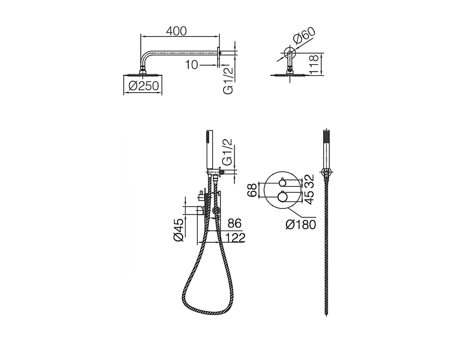 Colonne de Douche Encastrée avec Mitigeur Thermostatique noir mat anti-calcaire - Design Moderne - GENOVA IMEX