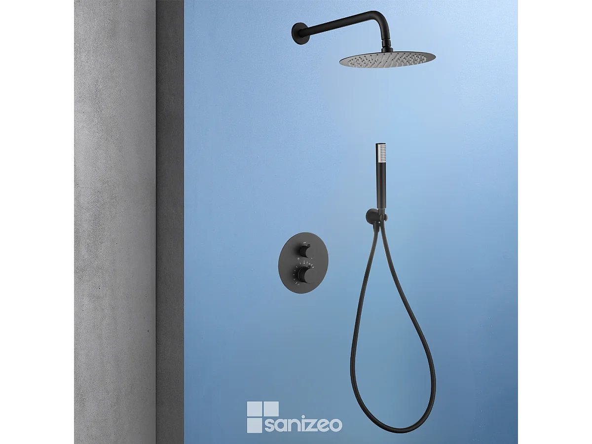 Colonne de Douche Encastrée avec Mitigeur Thermostatique noir mat anti-calcaire - Design Moderne - GENOVA IMEX