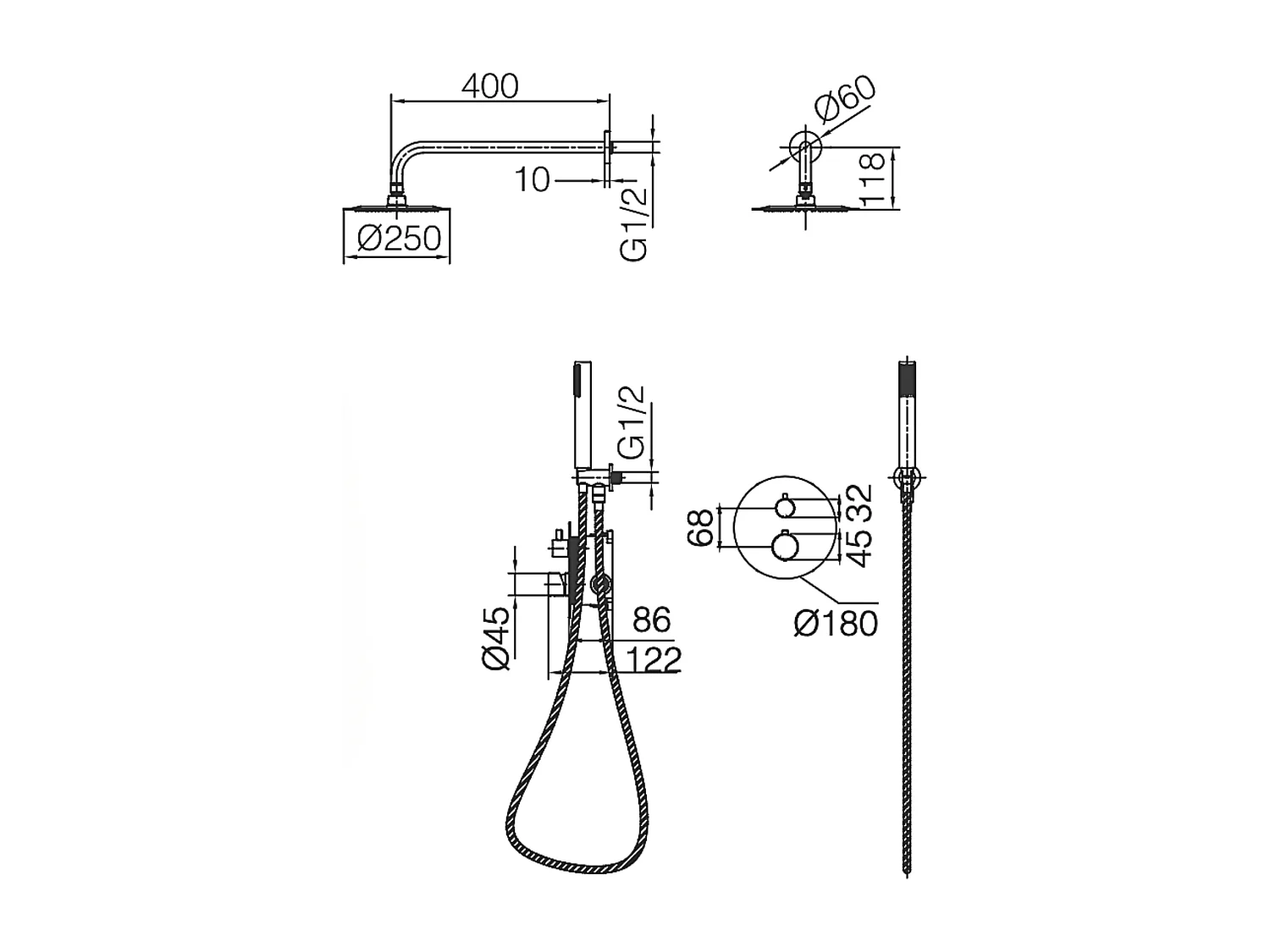 Colonne de Douche Encastrée avec Mitigeur Thermostatique noir mat anti-calcaire - Design Moderne - GENOVA IMEX