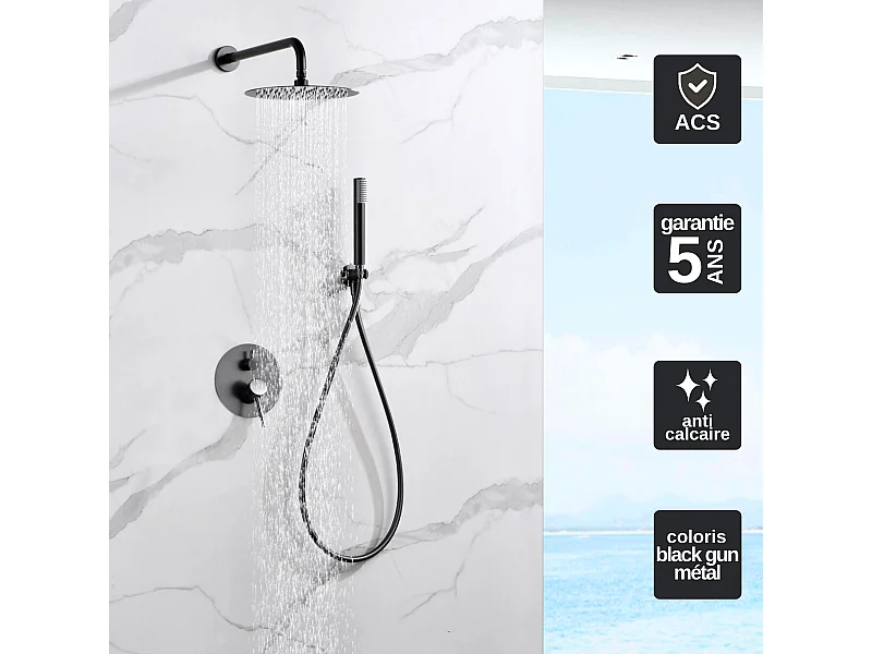 Colonne de Douche Encastrée Thermostatique  Anti-Calcaire Black Gun Métal IMEX MONZA GTM039/BGM