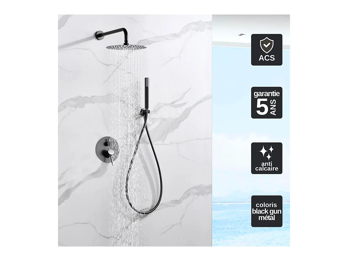 Colonne de Douche Encastrée Thermostatique  Anti-Calcaire Black Gun Métal IMEX MONZA GTM039/BGM