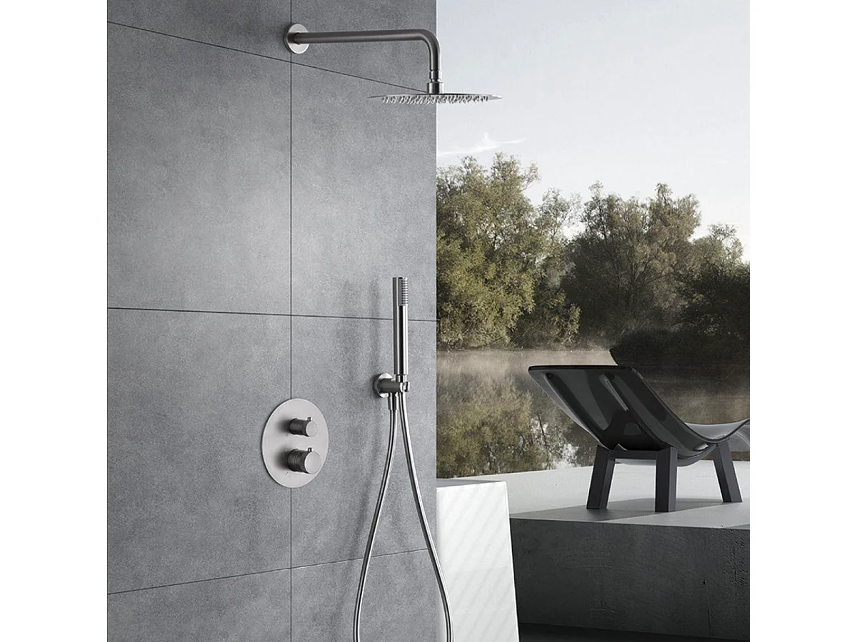 Colonne de Douche Encastrée avec Mitigeur Thermostatique niquel brossé anti-calcaire - Design Moderne - LINE IMEX