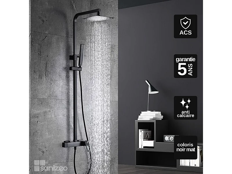 Colonne de Douche noir mat anti-calcaire - Design Moderne et Économie d'eau - Kit Complet SUECIA IMEX