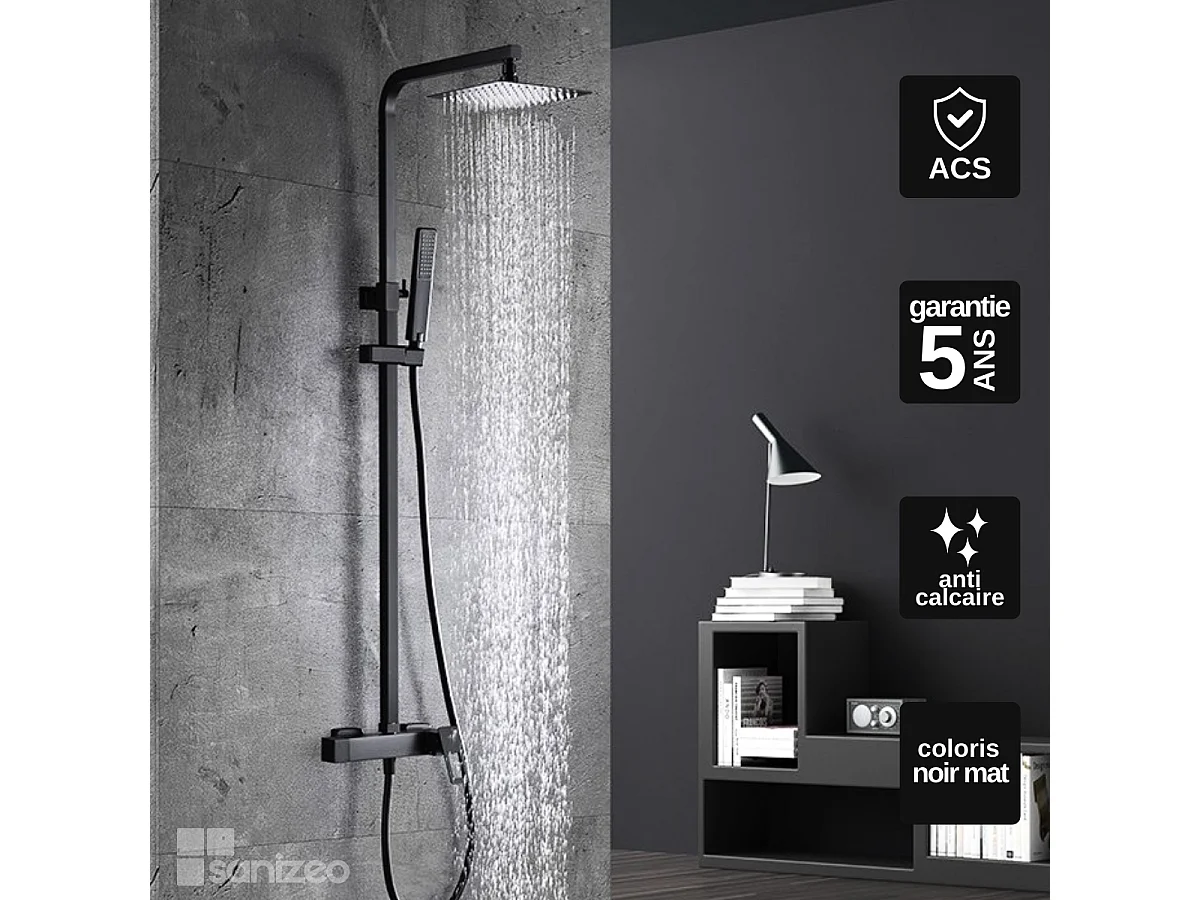 Colonne de Douche noir mat anti-calcaire - Design Moderne et Économie d'eau - Kit Complet SUECIA IMEX