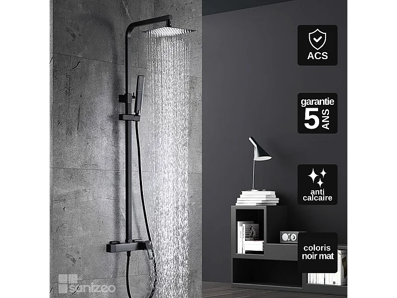 Colonne de Douche noir mat anti-calcaire - Design Moderne et Économie d'eau - Kit Complet SUECIA IMEX