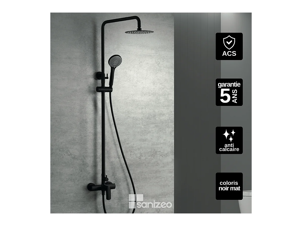 Colonne de Douche Anti-Calcaire Noir Mat IMEX URAL BDG040/NG