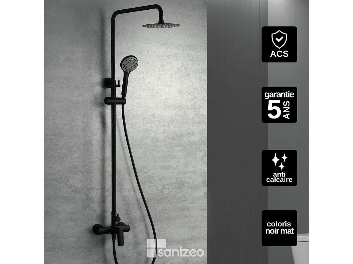 Colonne de Douche noir mat anti-calcaire - Design Moderne et Économie d'eau - Kit Complet URAL IMEX