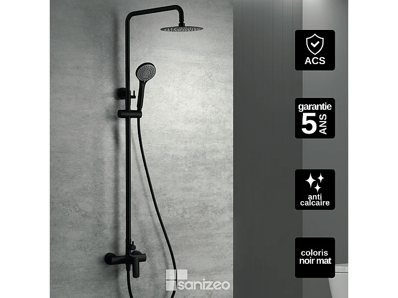 Colonne de Douche noir mat anti-calcaire - Design Moderne et Économie d'eau - Kit Complet URAL IMEX