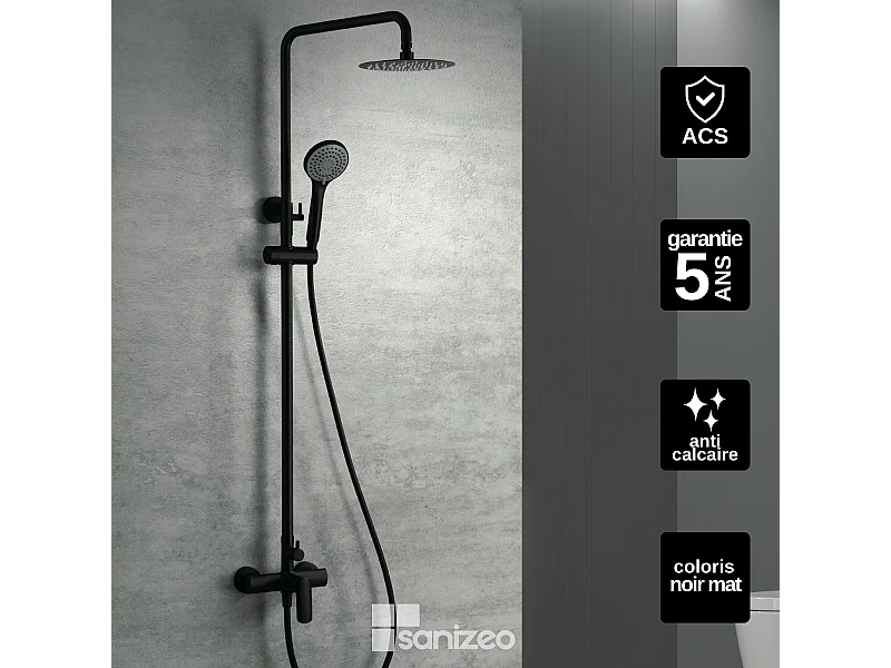 Colonne de Douche noir mat anti-calcaire - Design Moderne et Économie d'eau - Kit Complet URAL IMEX