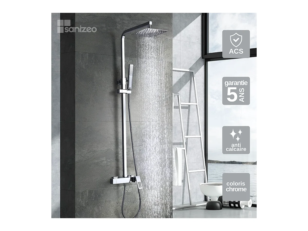 Colonne de Douche chromé anti-calcaire - Design Moderne et Économie d'eau - Kit Complet SUECIA IMEX