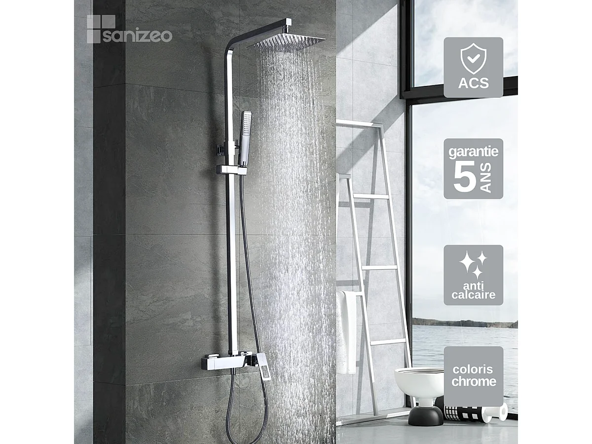 Colonne de Douche chromé anti-calcaire - Design Moderne et Économie d'eau - Kit Complet SUECIA IMEX