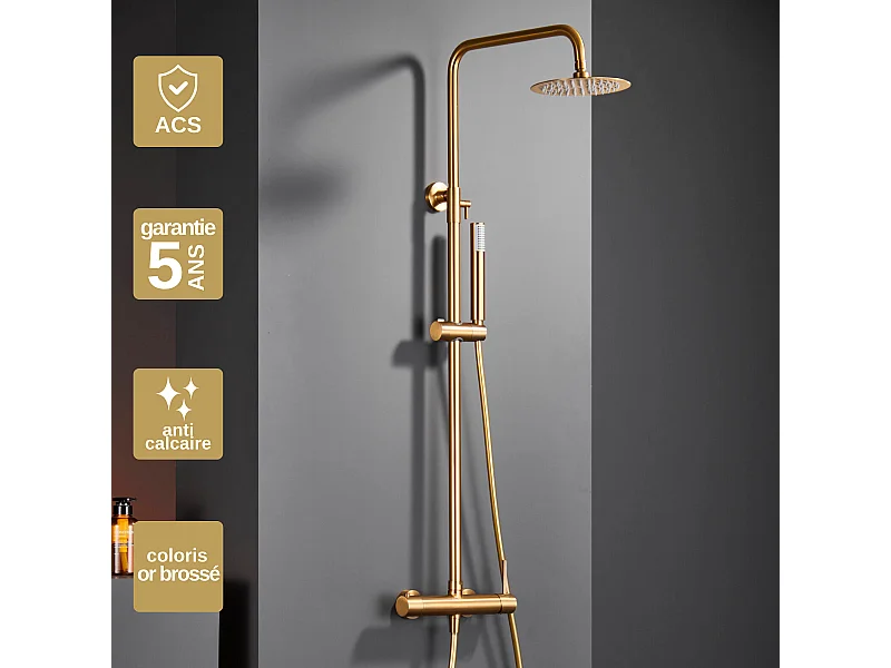 Colonne de Douche Anti-Calcaire Or Brossé IMEX MONZA BDM039/OC