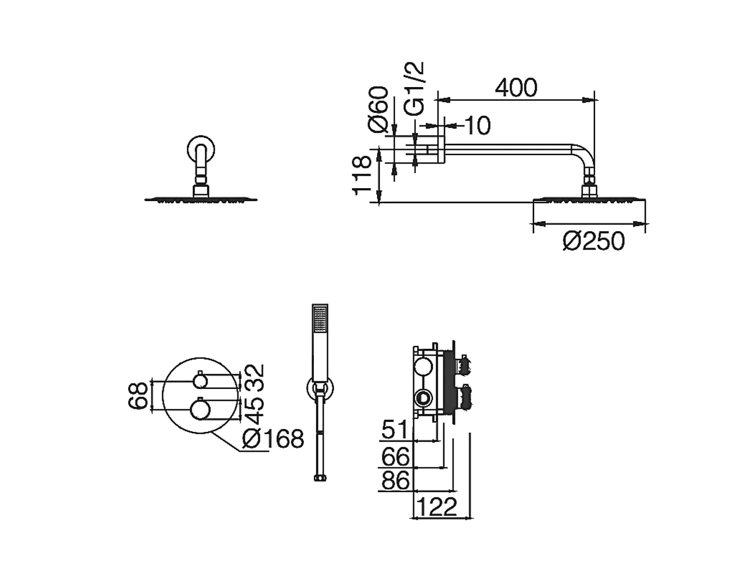 Colonne de Douche Encastrée avec Mitigeur Thermostatique noir mat anti-calcaire - Design Moderne - NAPOLES IMEX