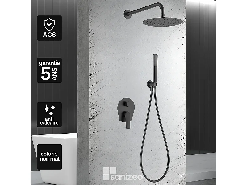 Colonne de Douche Encastrée noir mat anti-calcaire - Design Moderne et Économie d'eau - Kit Complet DELOS IMEX