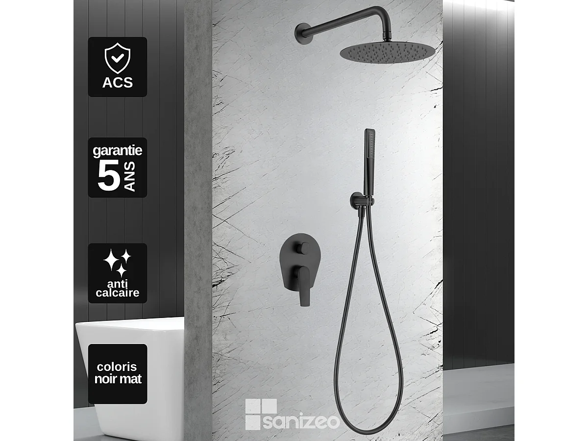 Colonne de Douche Encastrée noir mat anti-calcaire - Design Moderne et Économie d'eau - Kit Complet DELOS IMEX