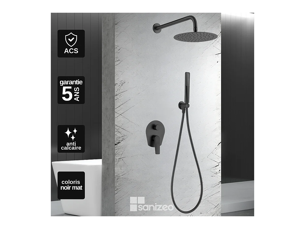 Colonne de Douche Encastrée noir mat anti-calcaire - Design Moderne et Économie d'eau - Kit Complet DELOS IMEX