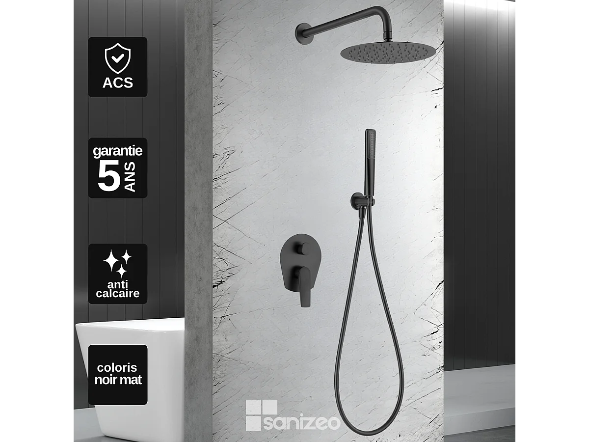 Colonne de Douche Encastrée noir mat anti-calcaire - Design Moderne et Économie d'eau - Kit Complet DELOS IMEX