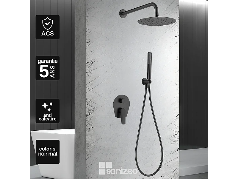 Colonne de Douche Encastrée noir mat anti-calcaire - Design Moderne et Économie d'eau - Kit Complet DELOS IMEX