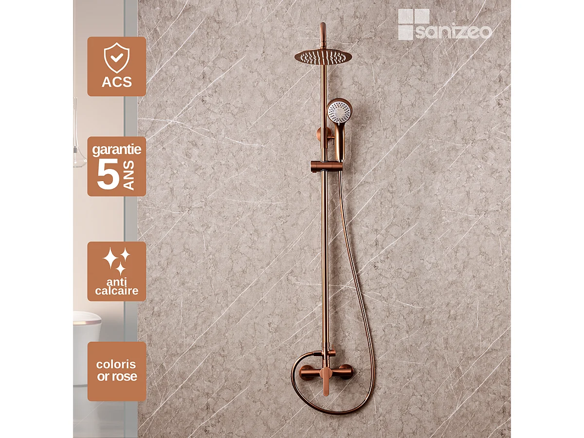 Colonne de Douche or rose cuivré anti-calcaire - Design Moderne et Économie d'eau - Kit Complet ROMA IMEX