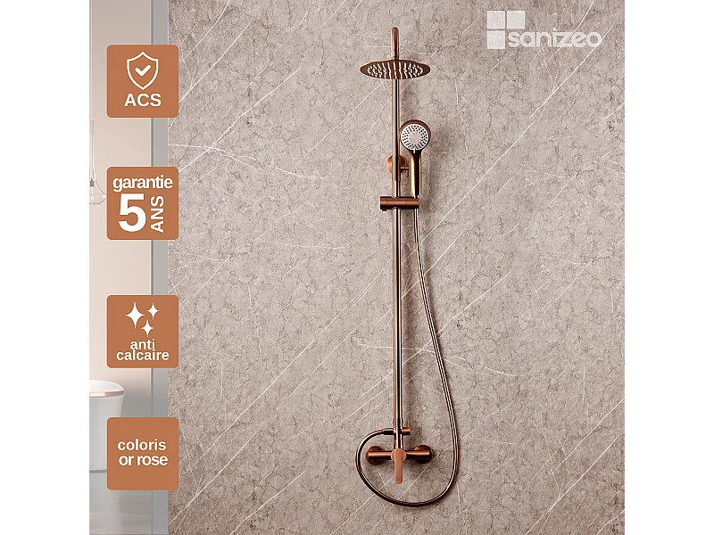 Colonne de Douche or rose cuivré anti-calcaire - Design Moderne et Économie d'eau - Kit Complet ROMA IMEX
