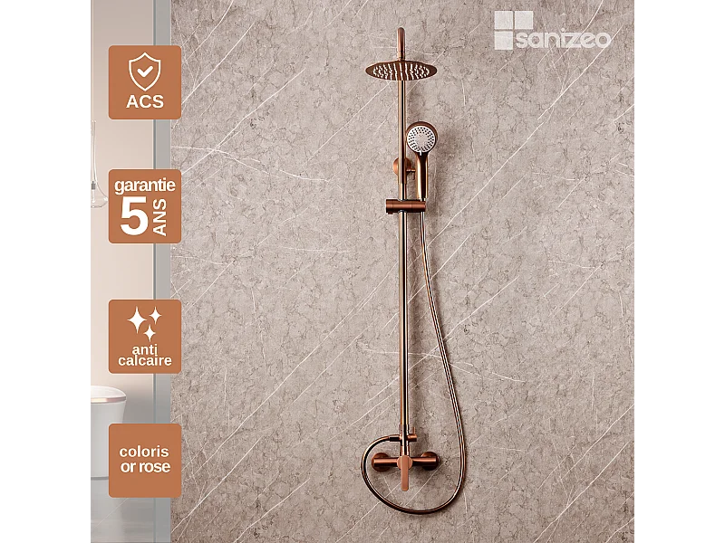Colonne de Douche or rose cuivré anti-calcaire - Design Moderne et Économie d'eau - Kit Complet ROMA IMEX