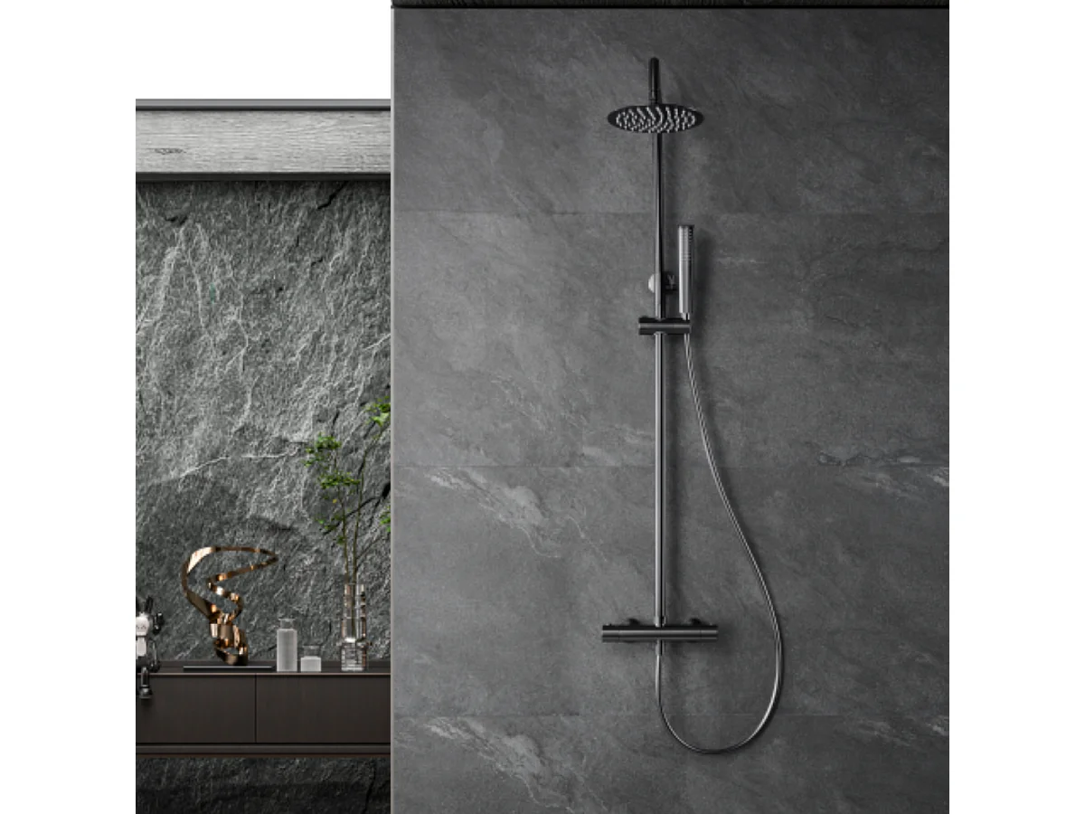 Colonne de Douche avec Mitigeur Thermostatique noir métal anti-calcaire - Design Moderne - NAPOLES IMEX
