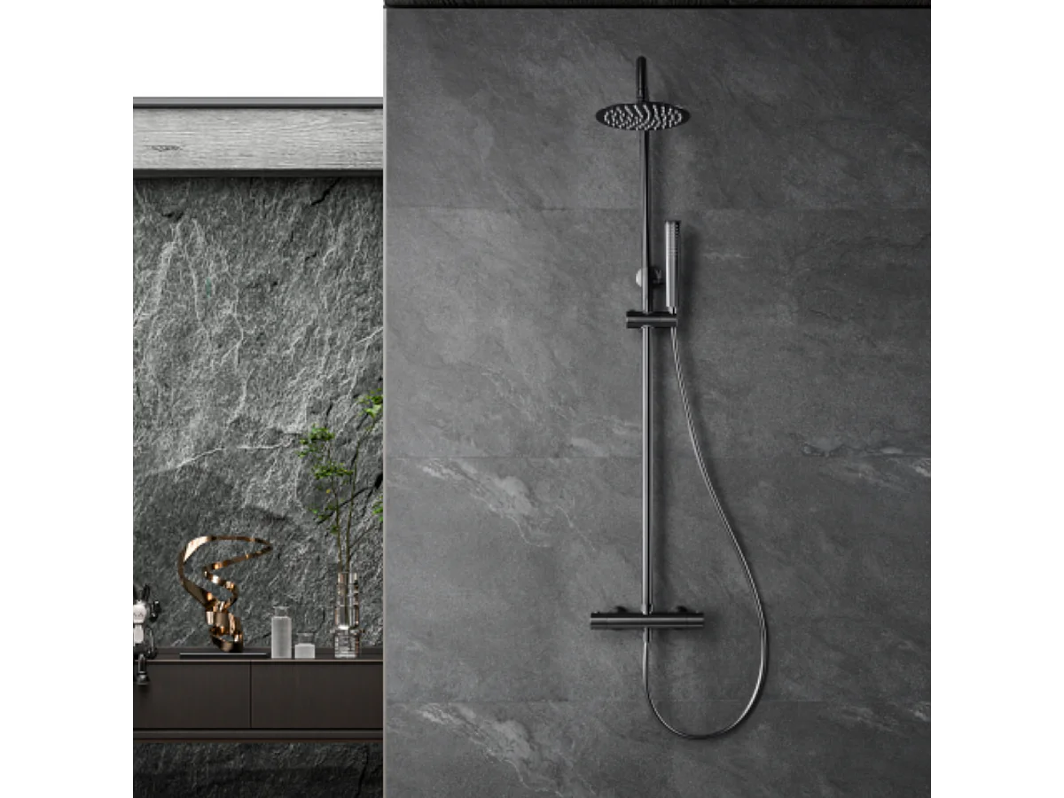 Colonne de Douche avec Mitigeur Thermostatique noir métal anti-calcaire - Design Moderne - NAPOLES IMEX