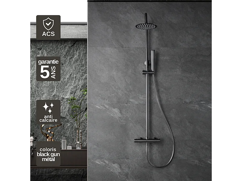 Colonne de Douche avec Mitigeur Thermostatique noir métal anti-calcaire - Design Moderne - NAPOLES IMEX