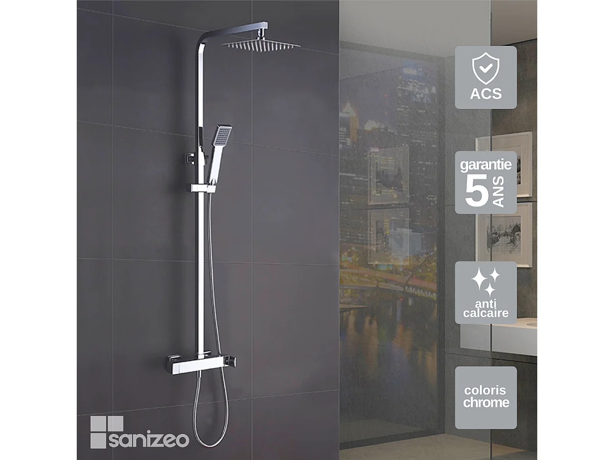 Colonne de Douche chromé anti-calcaire - Design Moderne et Économie d'eau - Kit Complet FIYI IMEX