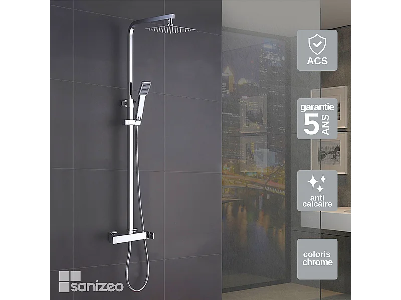 Colonne de Douche chromé anti-calcaire - Design Moderne et Économie d'eau - Kit Complet FIYI IMEX