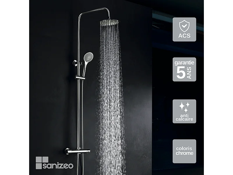 Colonne de Douche avec Mitigeur Thermostatique chromé anti-calcaire - Design Moderne - CRETA IMEX