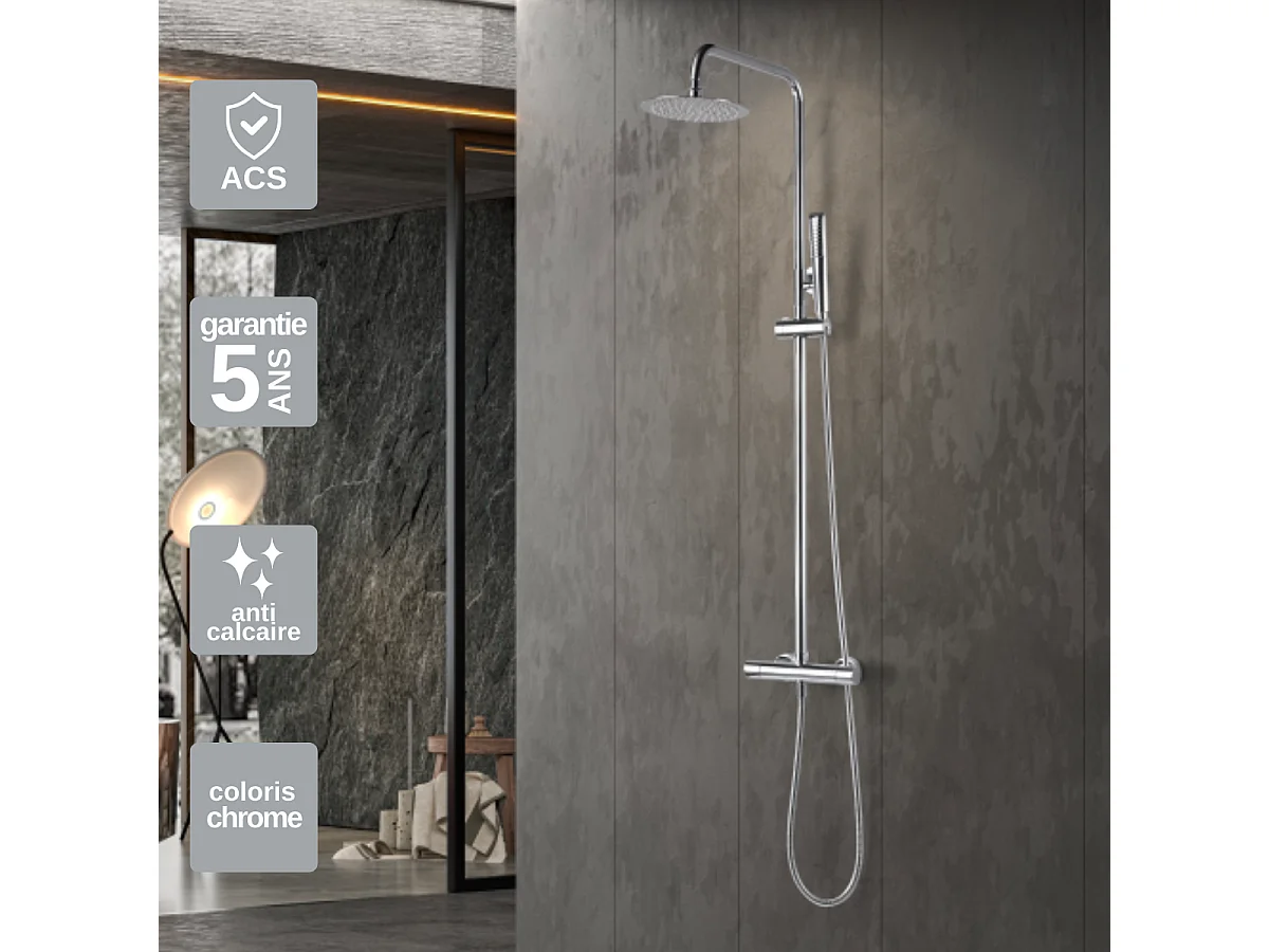 Colonne de Douche avec Mitigeur Thermostatique chromé anti-calcaire - Design Moderne - NAPOLES IMEX