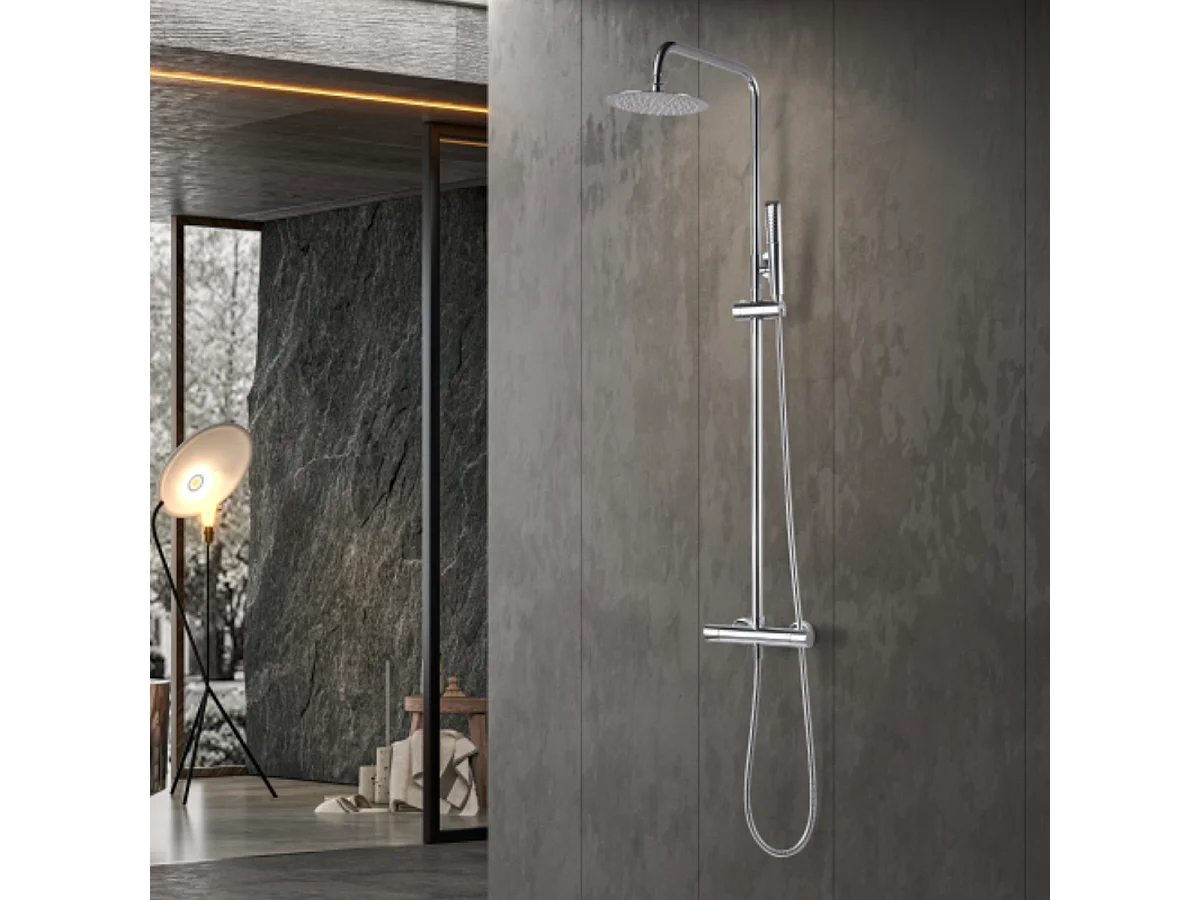 Colonne de Douche avec Mitigeur Thermostatique chromé anti-calcaire - Design Moderne - NAPOLES IMEX