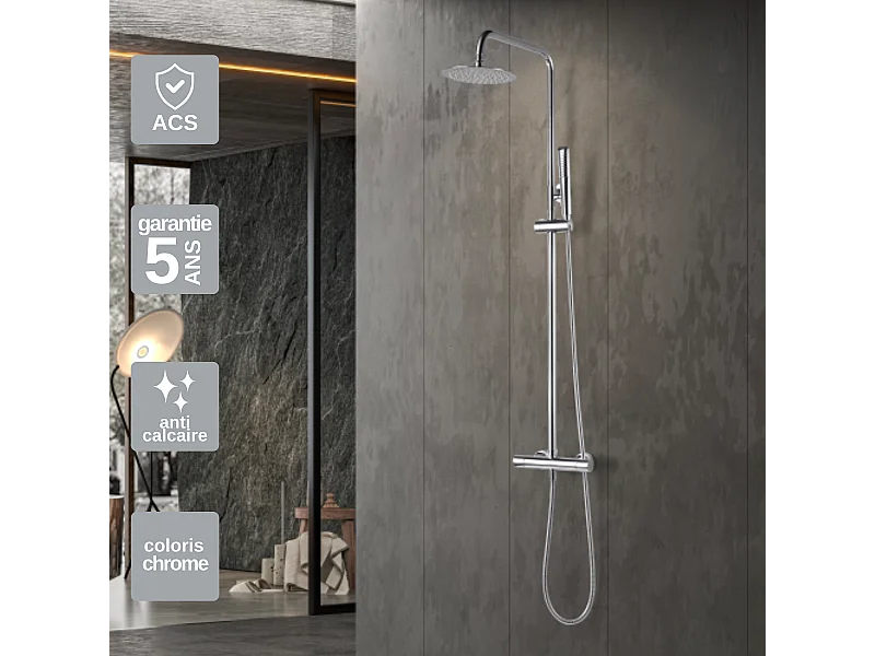 Colonne de Douche avec Mitigeur Thermostatique chromé anti-calcaire - Design Moderne - NAPOLES IMEX